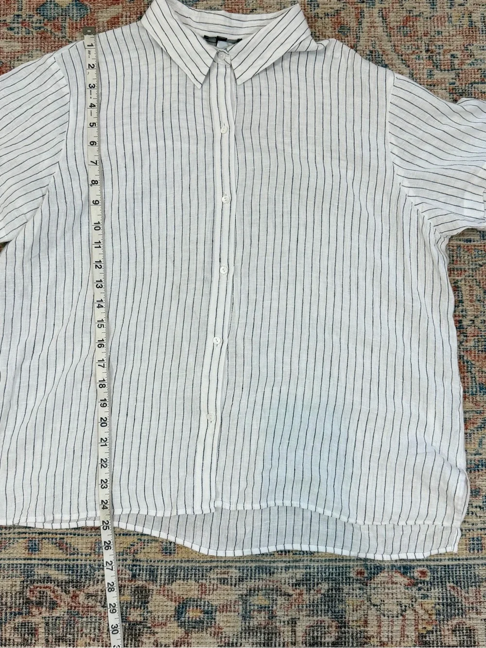 Eileen Fisher White Button-Down Shirt with Black Pinstripes - Picture 7 of 10